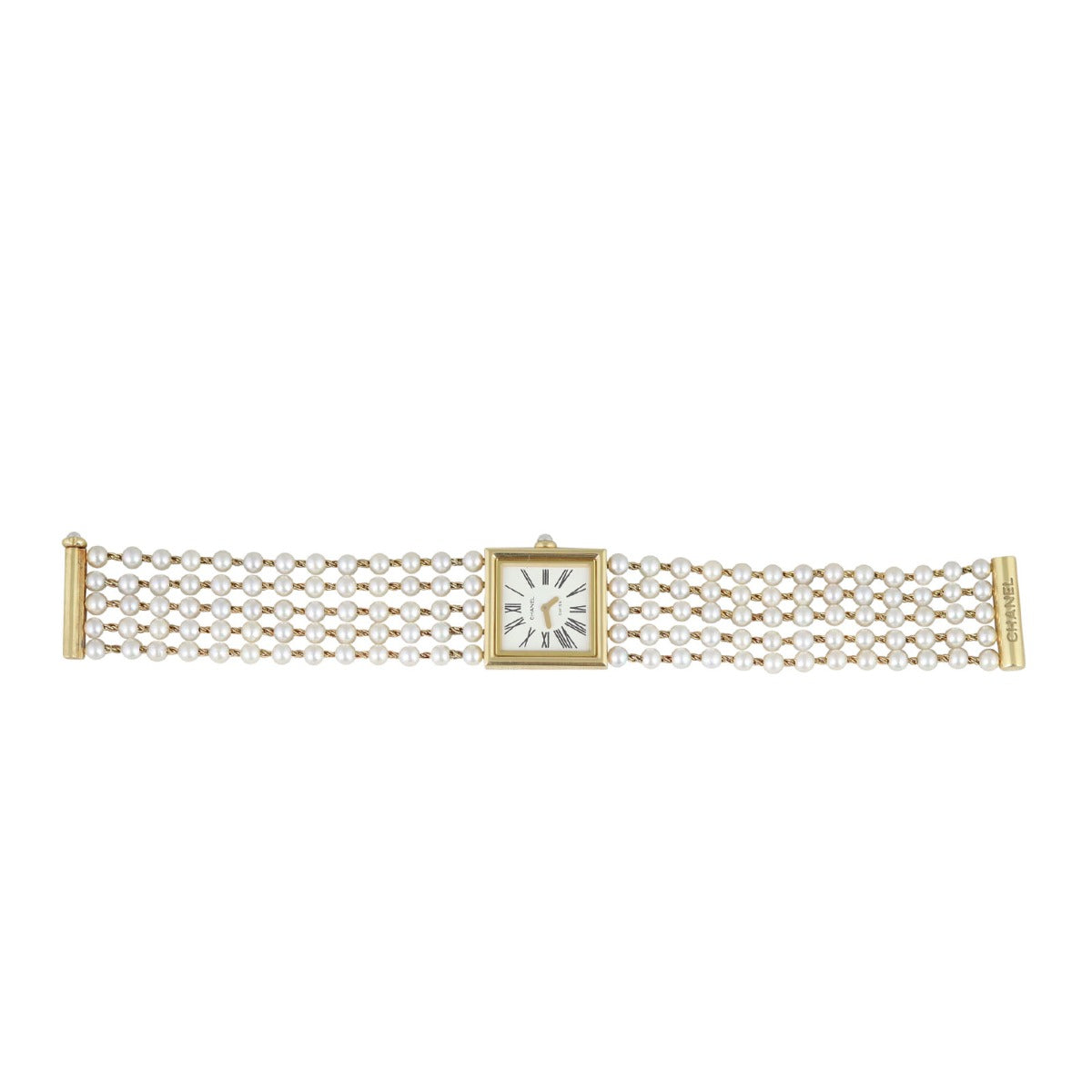 Chanel Mademoiselle Akoya Pearl and Gold Watch Front