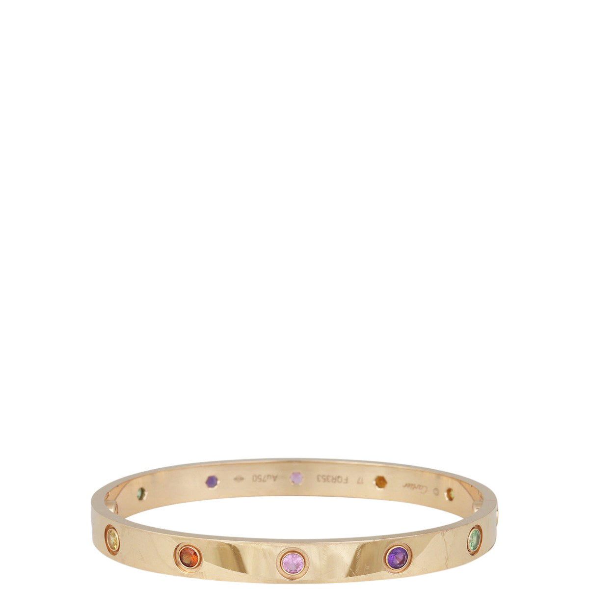 Cartier Love Bracelet 18k Rose Gold Sapphire Garnet and Amethyst Back