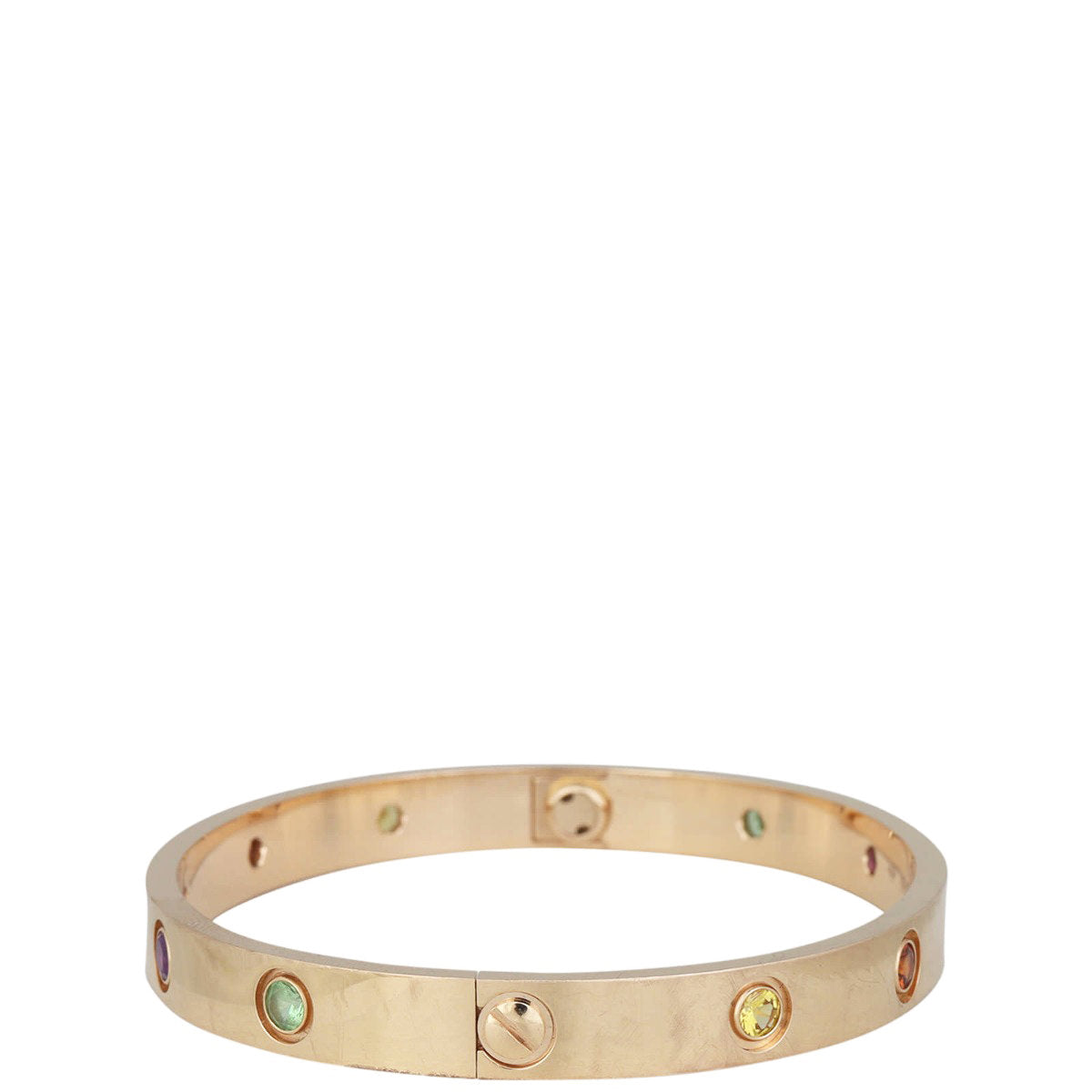 Cartier Love Bracelet 18k Rose Gold Sapphire Garnet and Amethyst Side