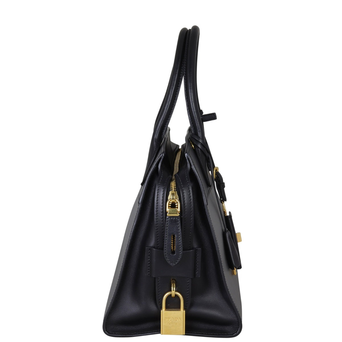 Prada Saffiano City Calf Esplanade Medium (dark grey and black) Side