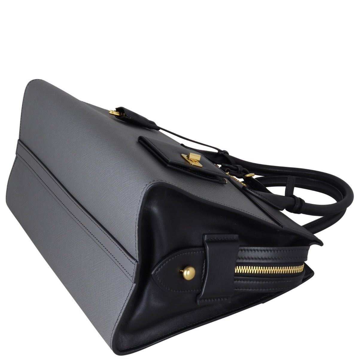 Prada Saffiano City Calf Esplanade Medium (dark grey and black) Corner Distance