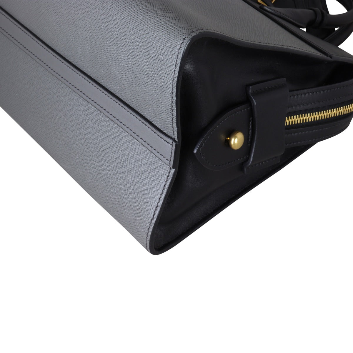 Prada Saffiano City Calf Esplanade Medium (dark grey and black) Corner Close Up