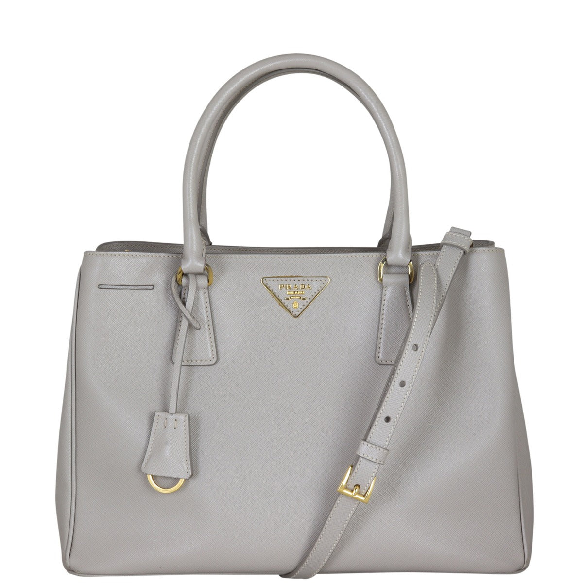 Prada Saffiano Lux Tote Medium (light grey) Front With Strap