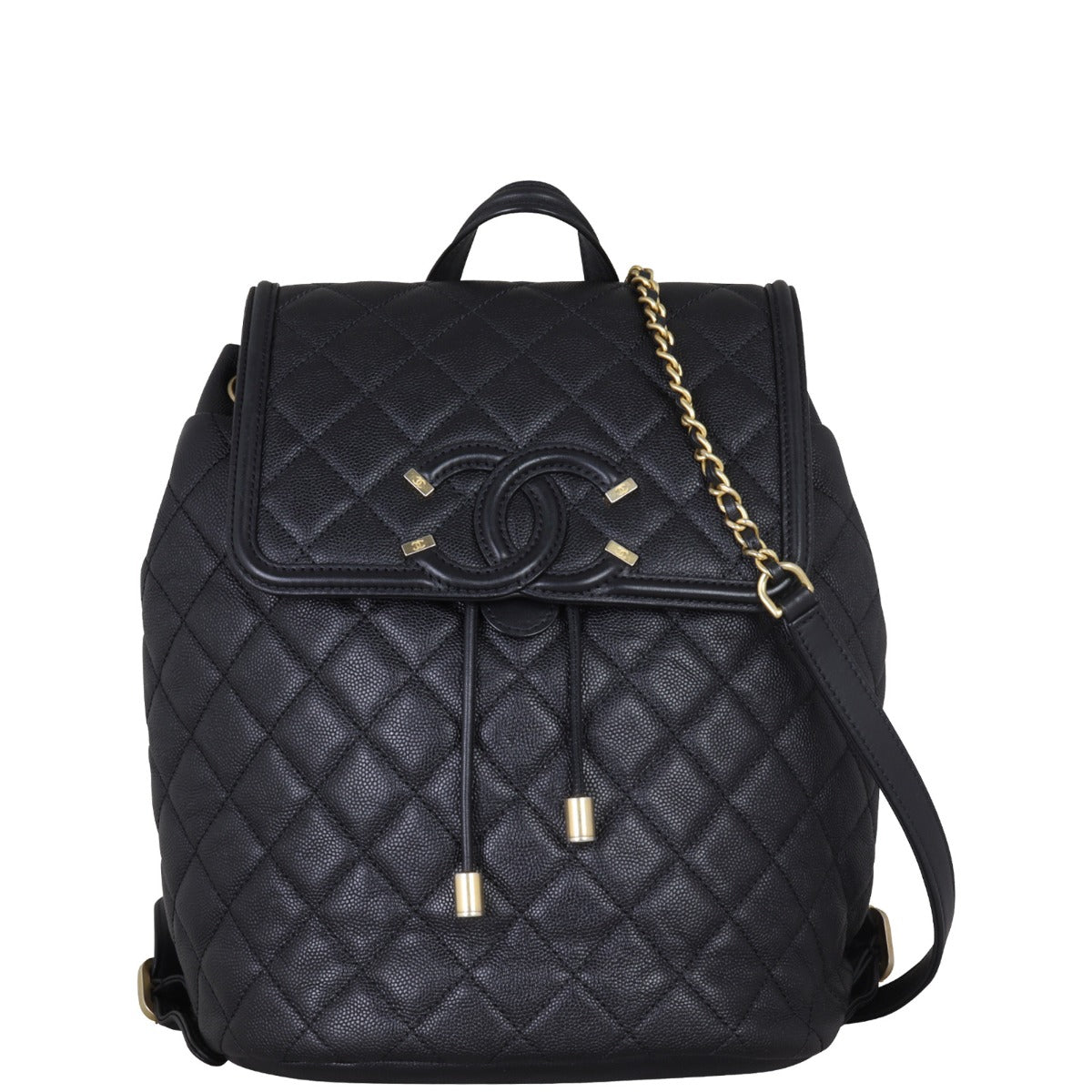 Chanel Filigree Backpack Front with Strap