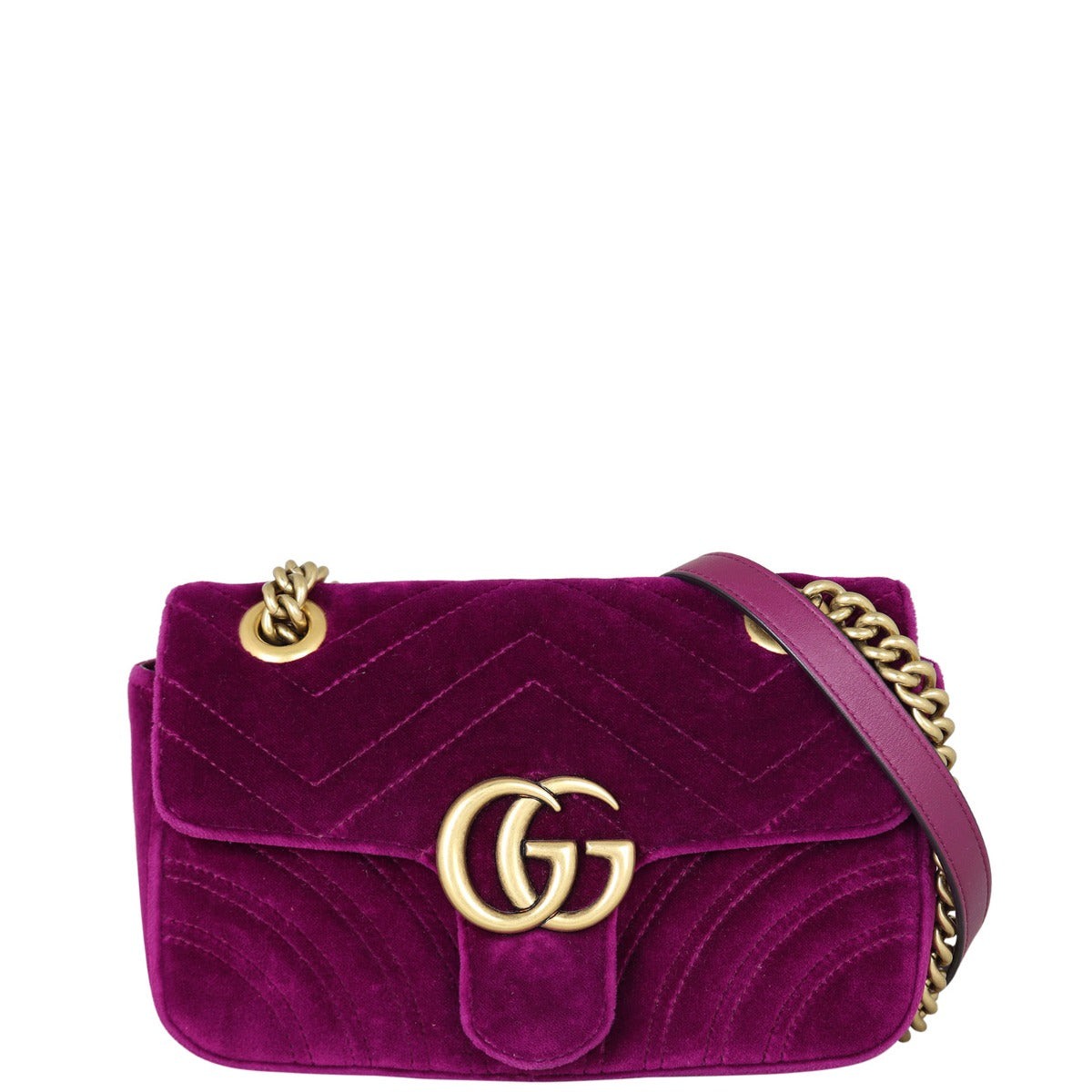 Gucci GG Marmont Mini Velvet Shoulder Bag Front With Strap