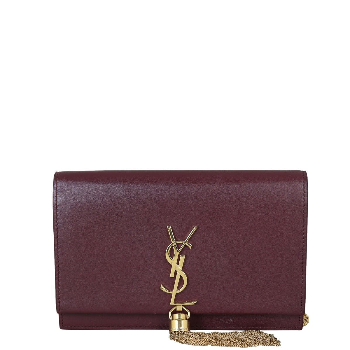 Saint Laurent Kate Tassel Chain Wallet Croc-Embossed Front