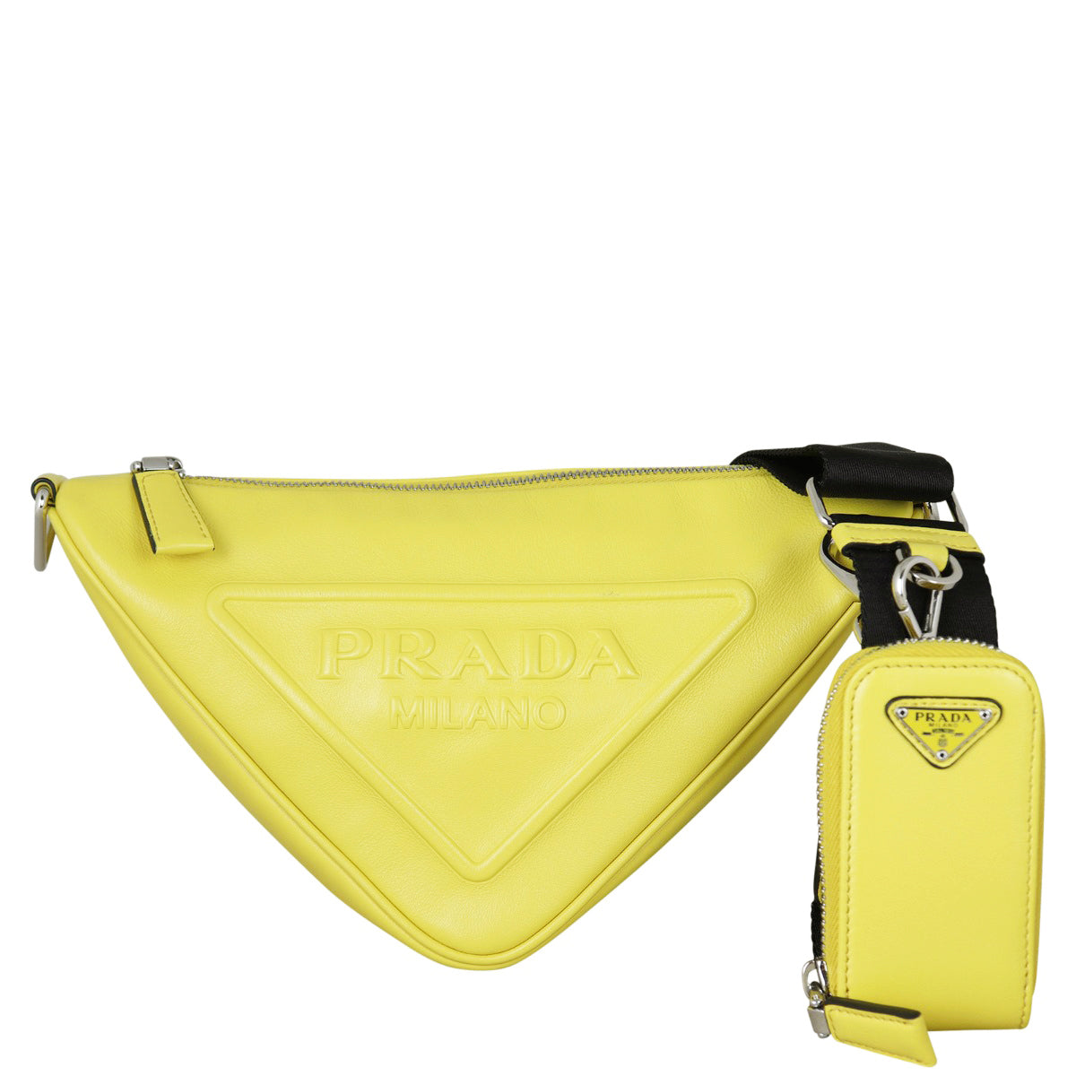 Prada Triangle Leather Shoulder Bag Front With Strap