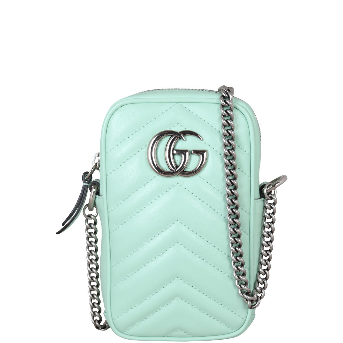 Gucci GG Marmont Matelasse Mini Bag Front With Chain