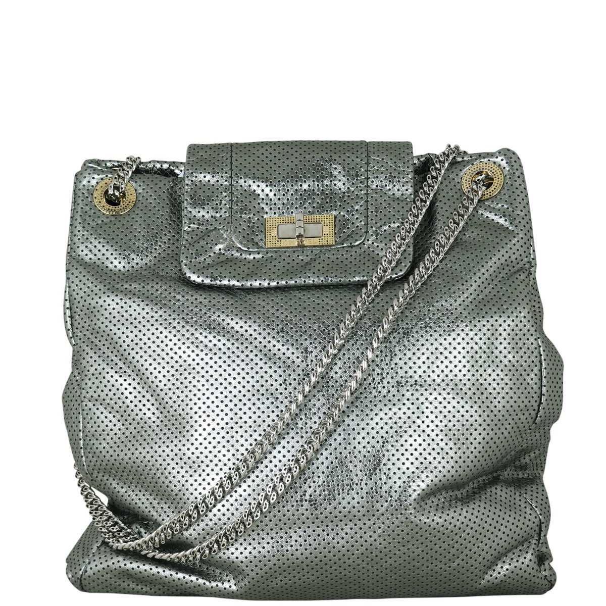Chanel Perforated Drill Tote Front With Chain