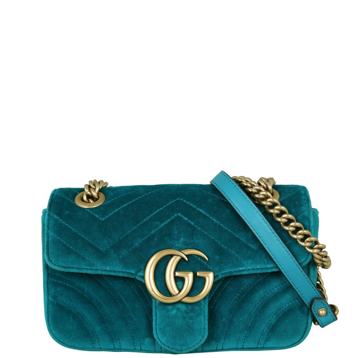 Gucci GG Marmont Mini Velvet Shoulder Bag Front With Strap