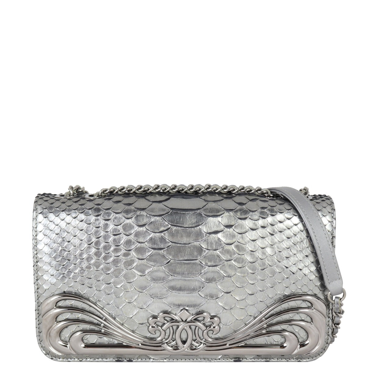 Chanel Python Clutch on Chain Front With Strap