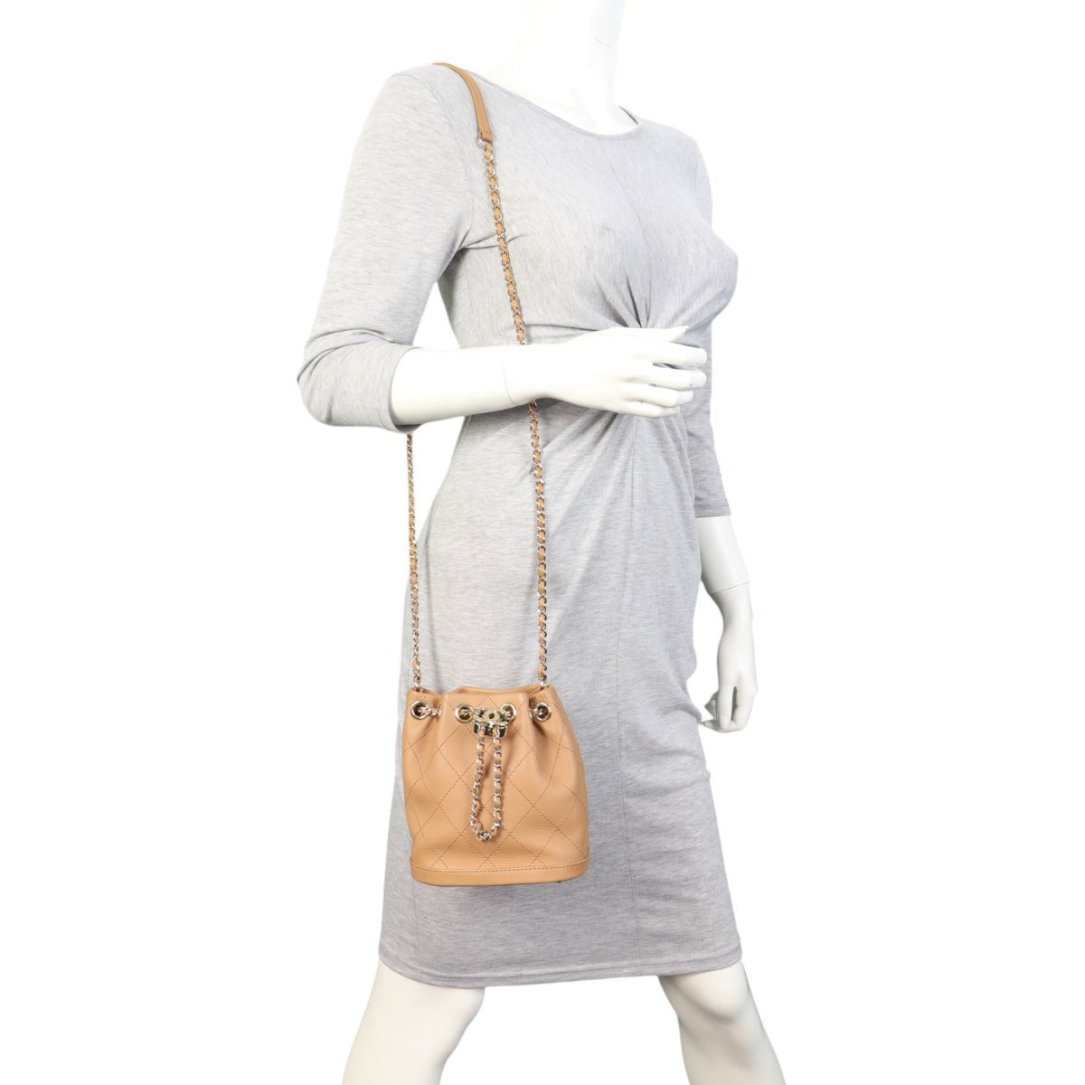 Chanel Quilted CC Drawstring Mini Bucket Bag