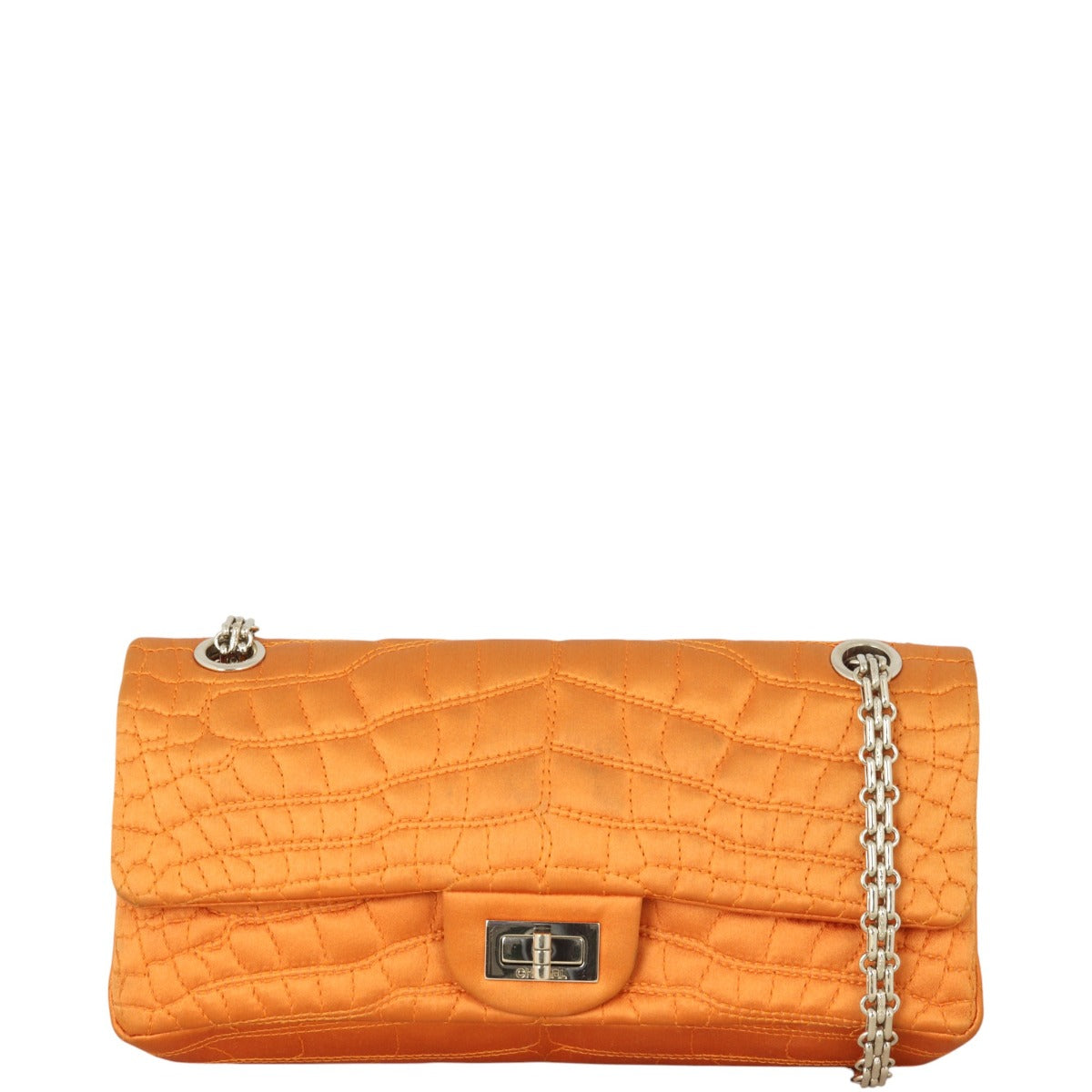 Chanel 2.55 Reissue East West Double Flap Bag Satin Croc-Effect