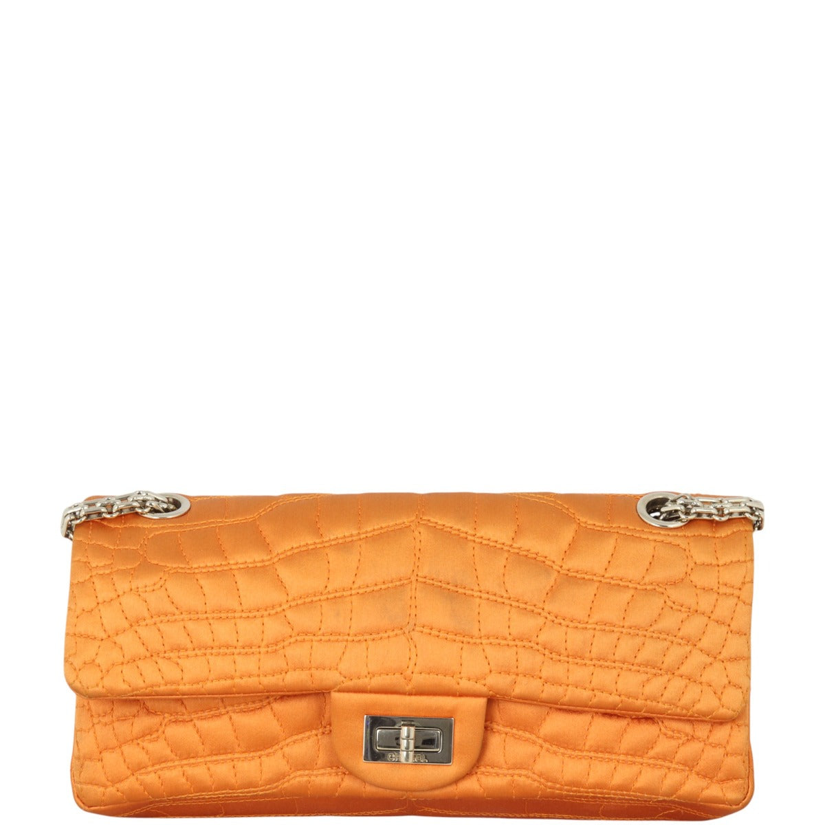 Chanel 2.55 Reissue East West Double Flap Bag Satin Croc-Effect