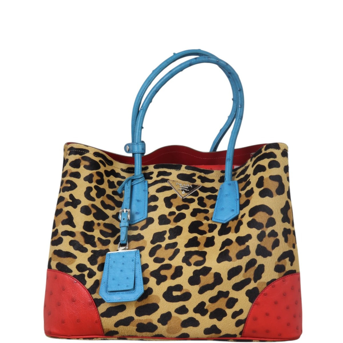 Prada Calf Hair Ostrich Leopard Double Bag Large