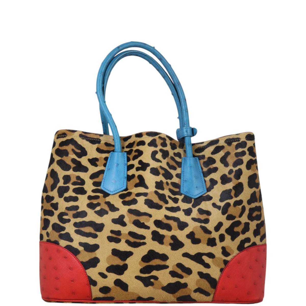 Prada Calf Hair Ostrich Leopard Double Bag Large