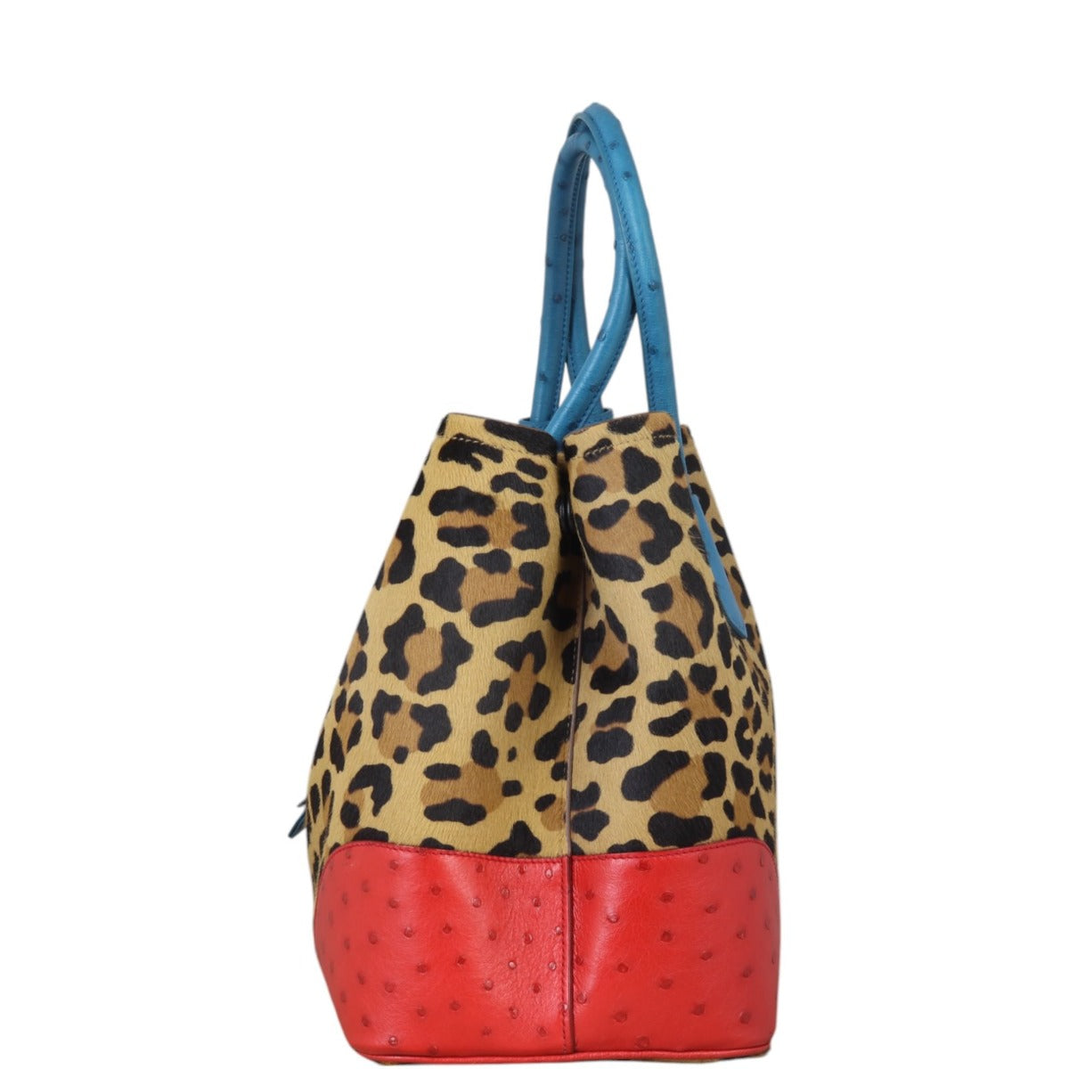 Prada Calf Hair Ostrich Leopard Double Bag Large