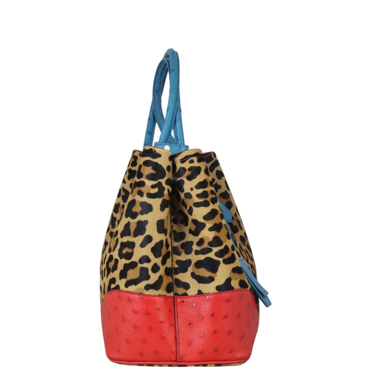 Prada Calf Hair Ostrich Leopard Double Bag Large