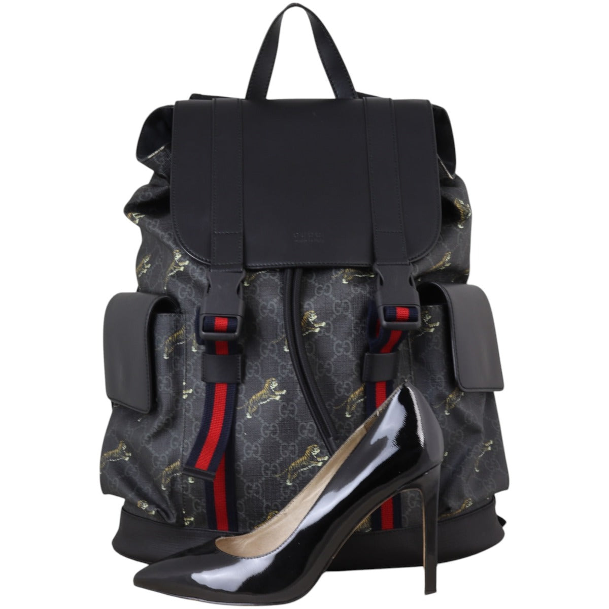 Gucci GG Supreme Double Buckle Backpack