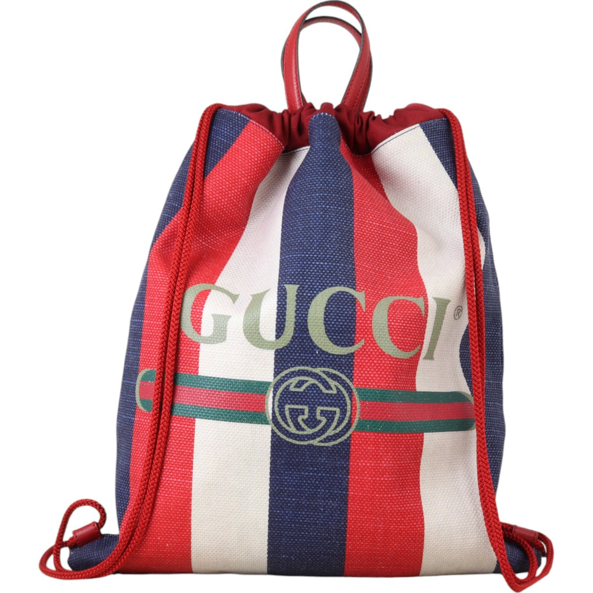 Gucci Logo Striped Drawstring Backpack
