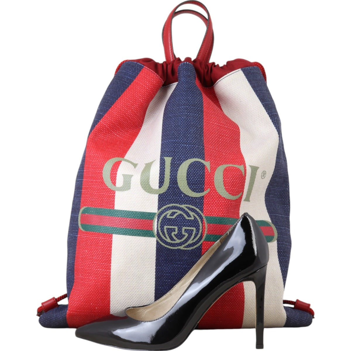 Gucci Logo Striped Drawstring Backpack