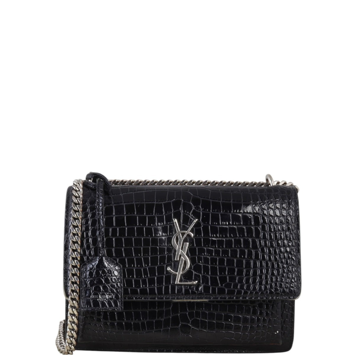 Saint Laurent Sunset Medium Croc-Embossed