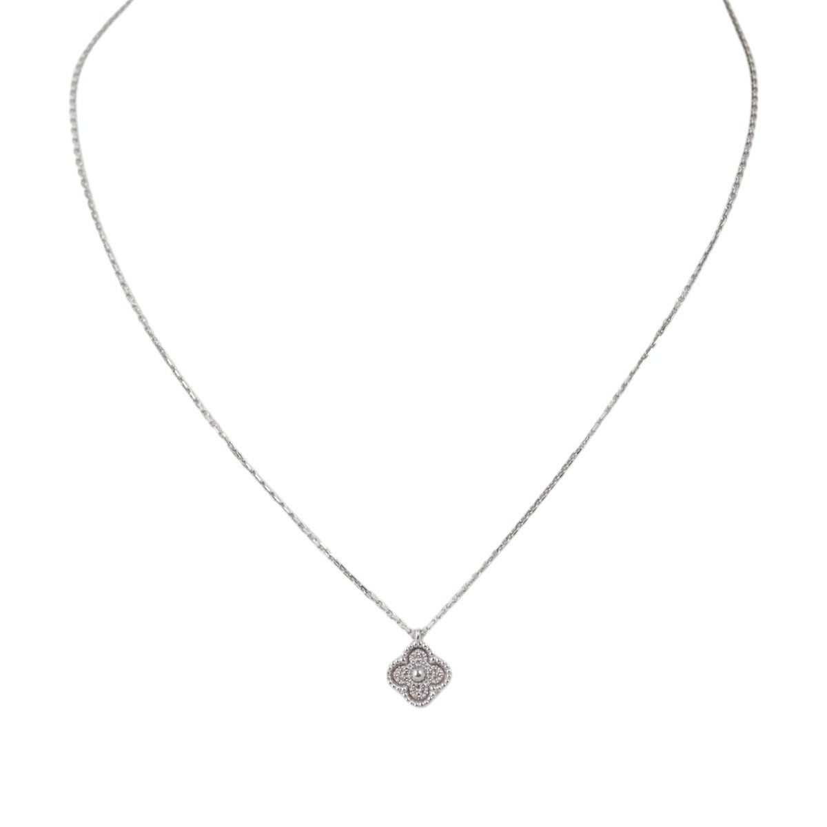 Van Cleef & Arpels Sweet Alhambra Diamond 18k White Gold Pendant Necklace