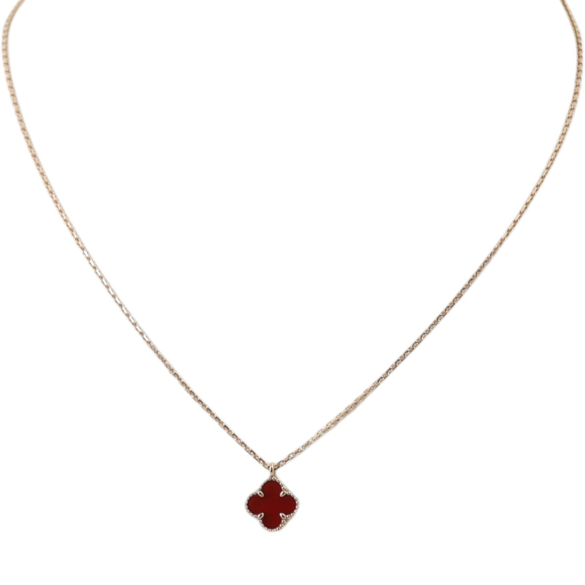 Van Cleef & Arpels Sweet Alhambra Carnelian 18k Rose Gold Necklace