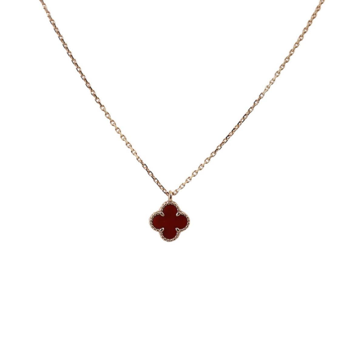 Van Cleef & Arpels Sweet Alhambra Carnelian 18k Rose Gold Necklace