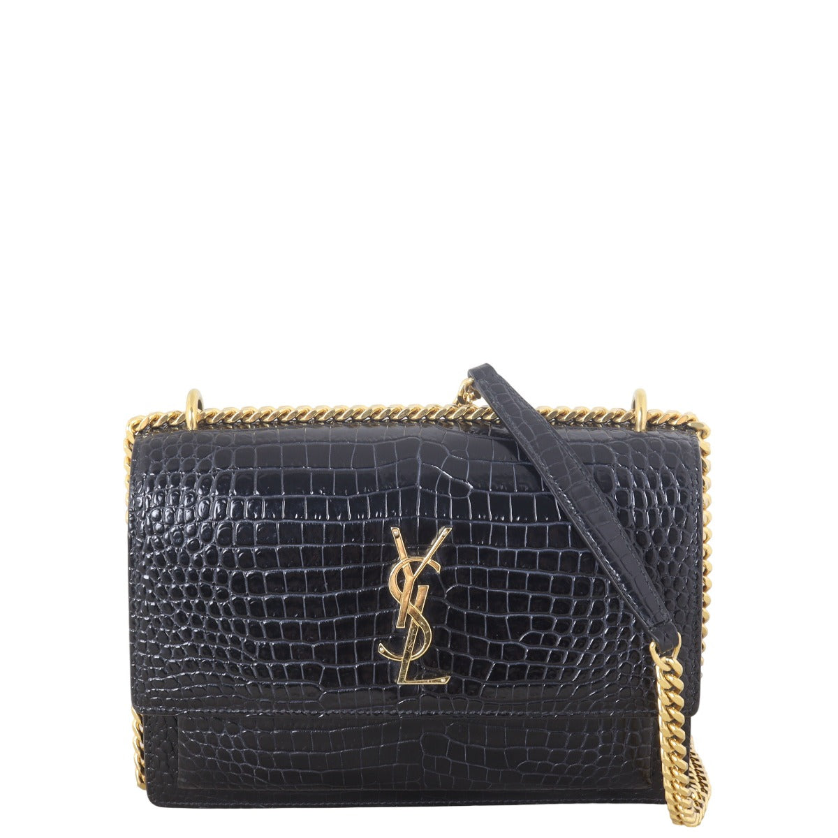 Saint Laurent Sunset Medium Croc-Embossed