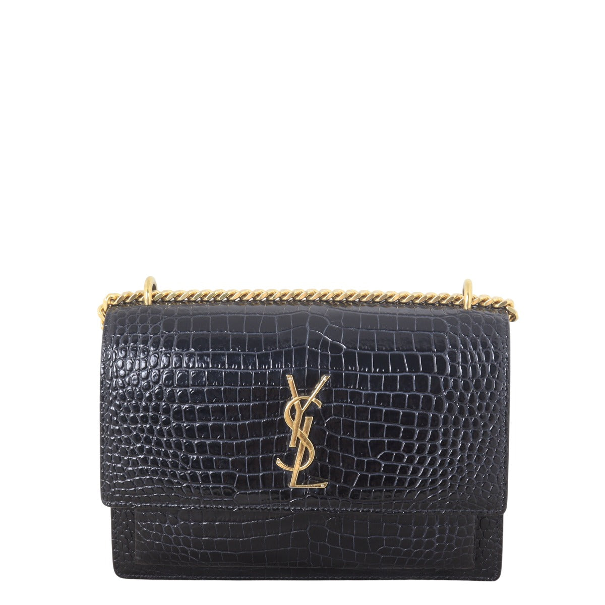 Saint Laurent Sunset Medium Croc-Embossed