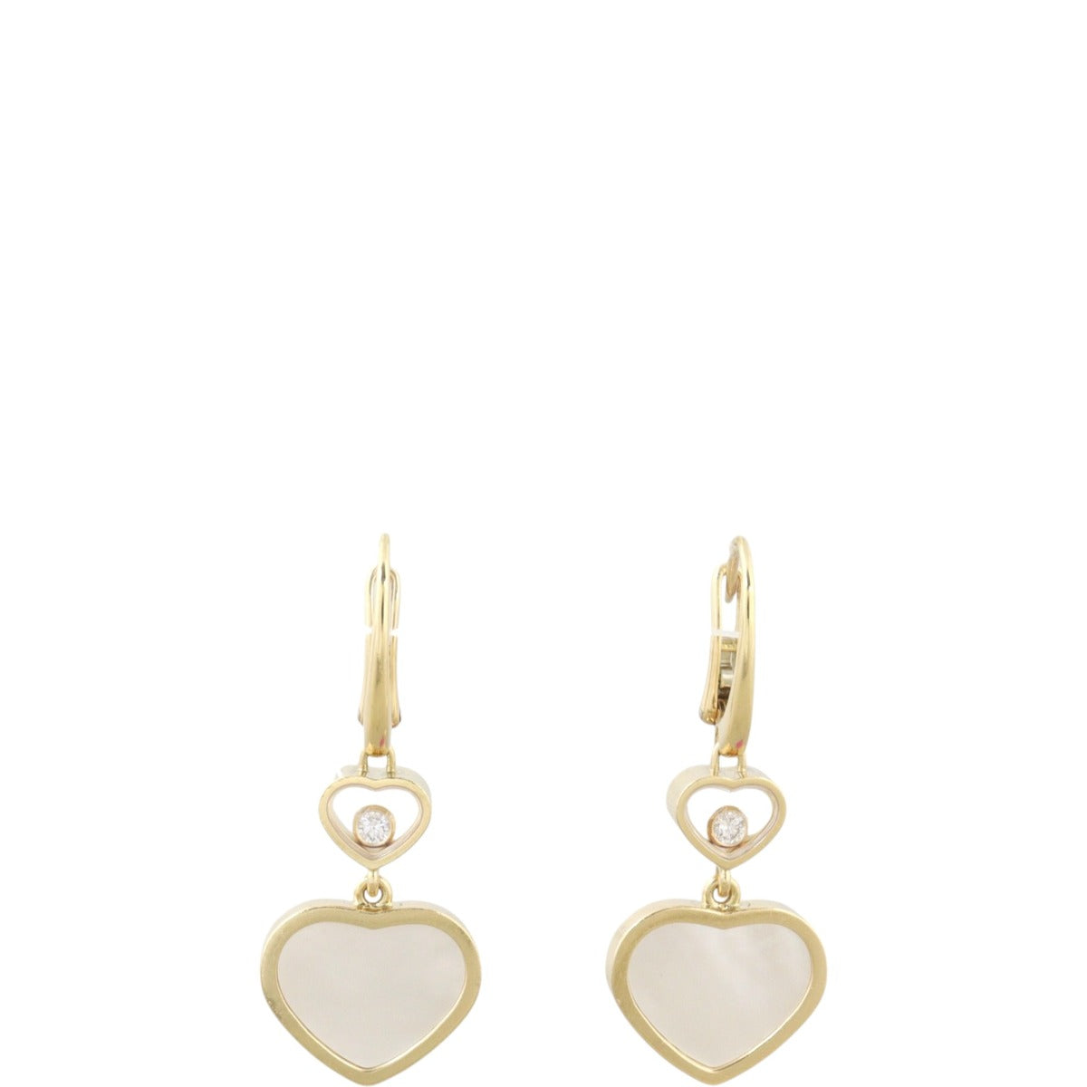 Chopard Happy Hearts Diamond Mother of Pearl 18k Yellow Gold Drop Earrings