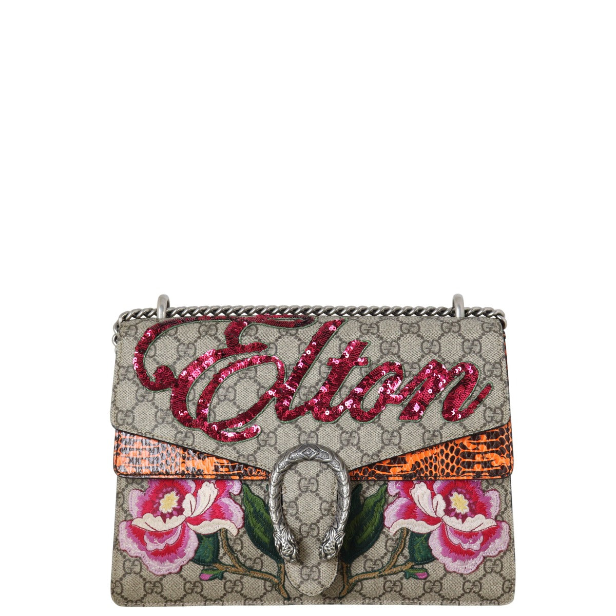 Gucci Dionysus GG Supreme Elton Embroidered Medium Shoulder Bag