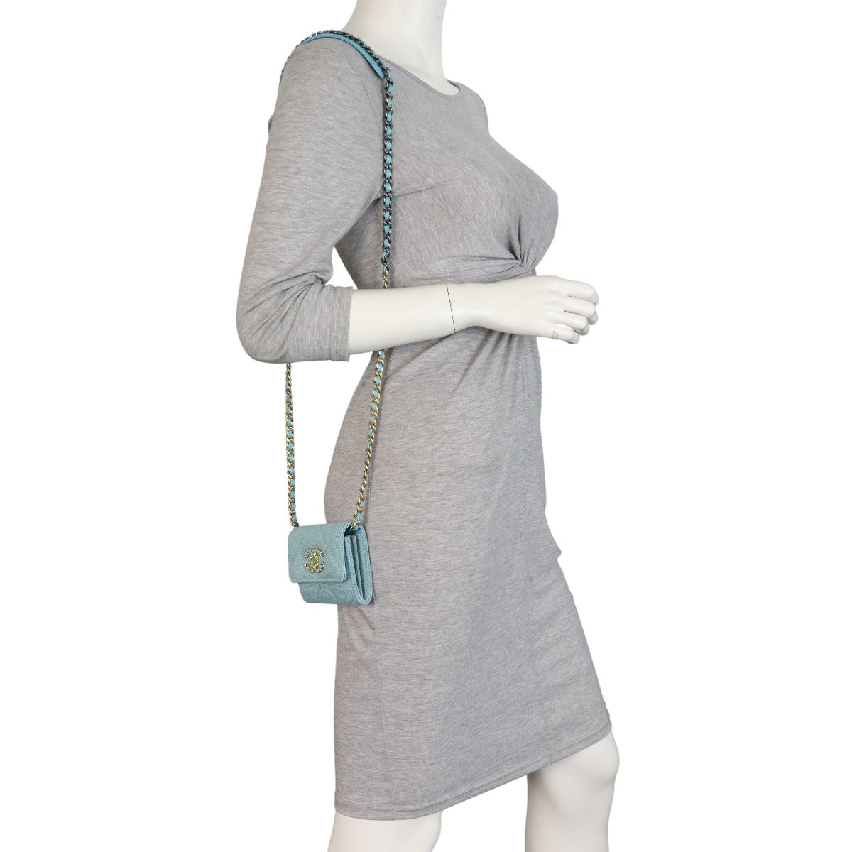 Chanel 19 Flap Card Holder on Chain Denim