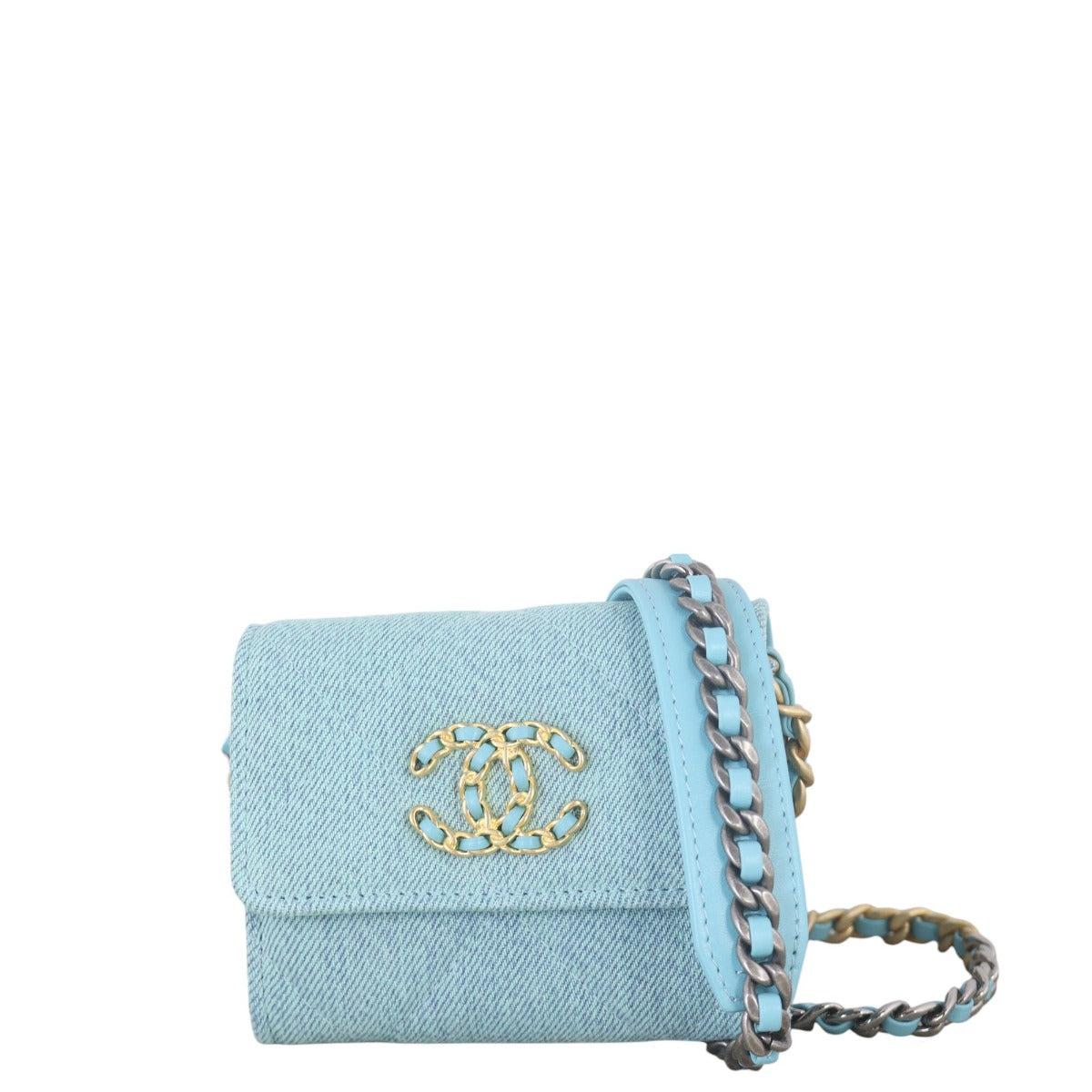 Chanel 19 Flap Card Holder on Chain Denim