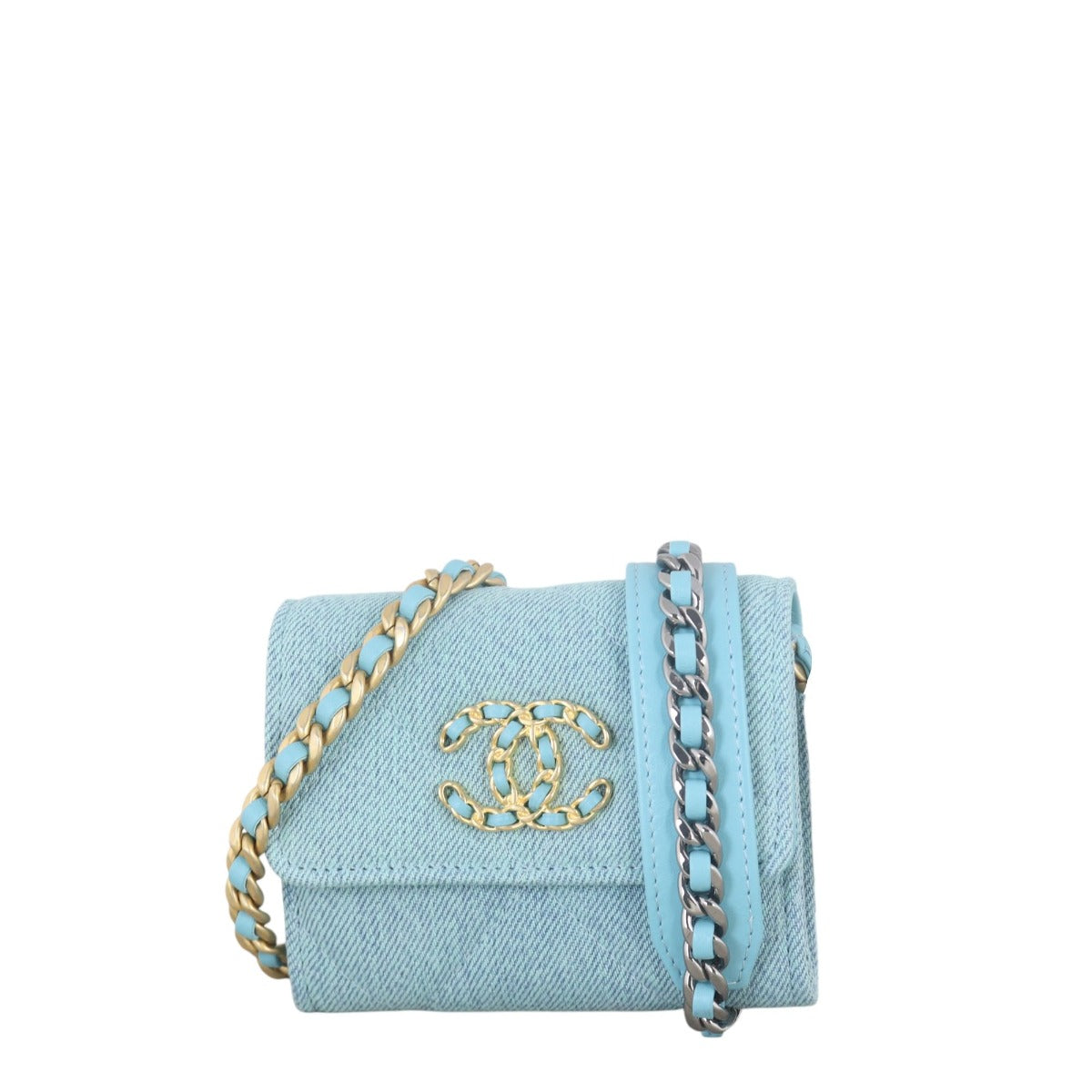 Chanel 19 Flap Card Holder on Chain Denim