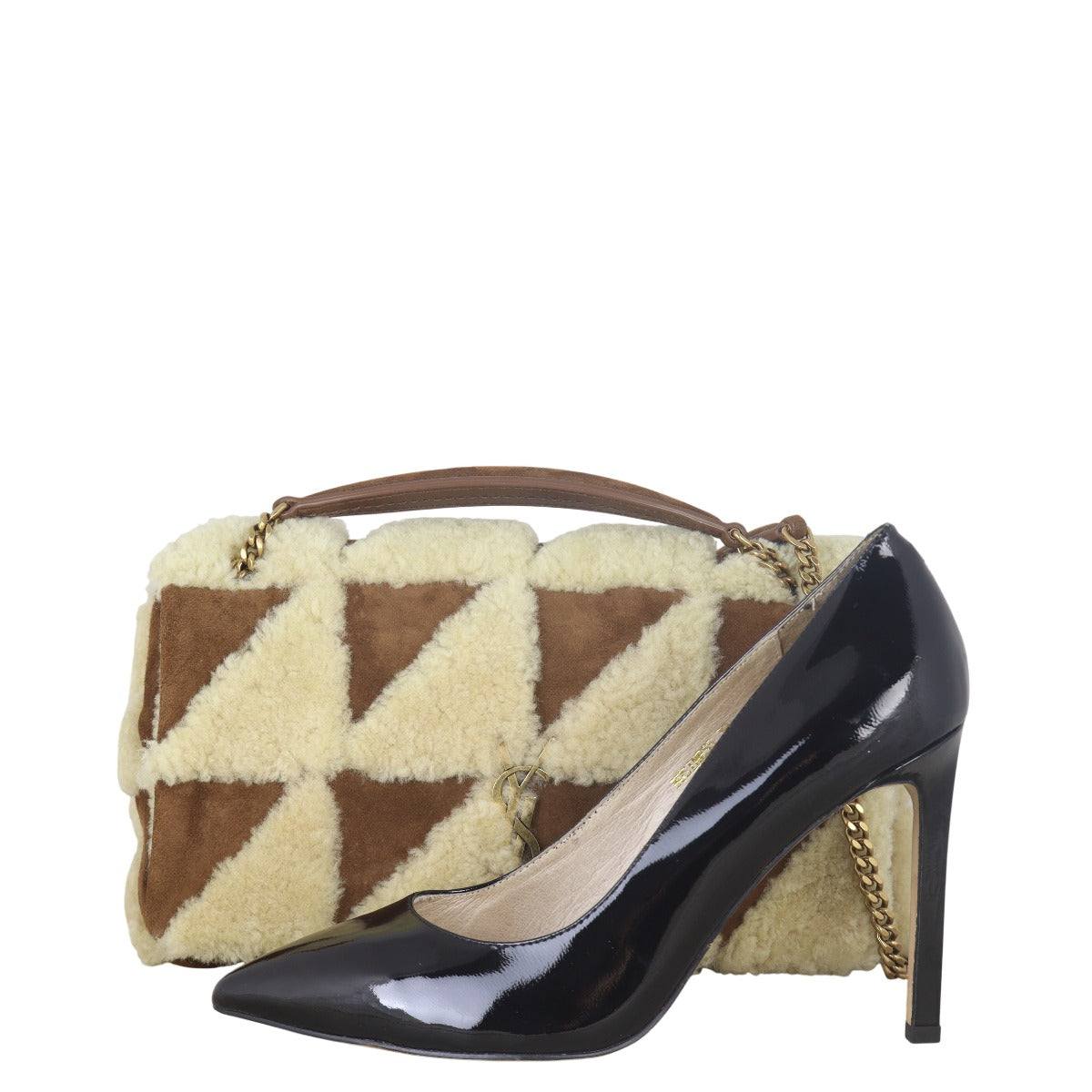 Saint Laurent Jamie Monogram Medium Shearling Patchwork