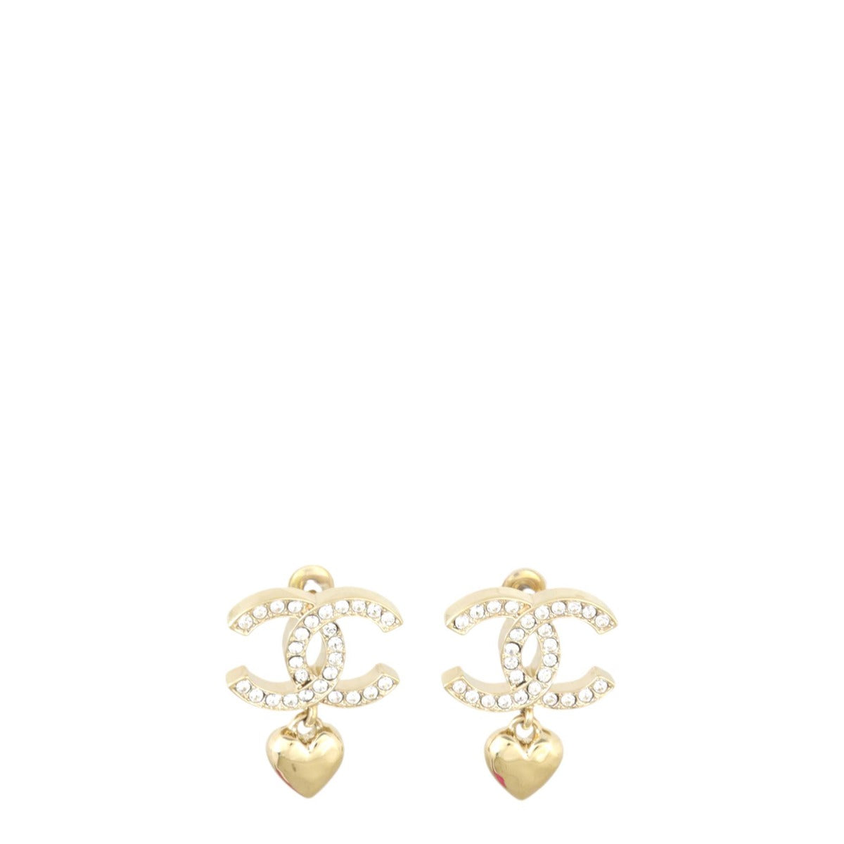 Chanel Crystal CC Heart Drop Earrings
