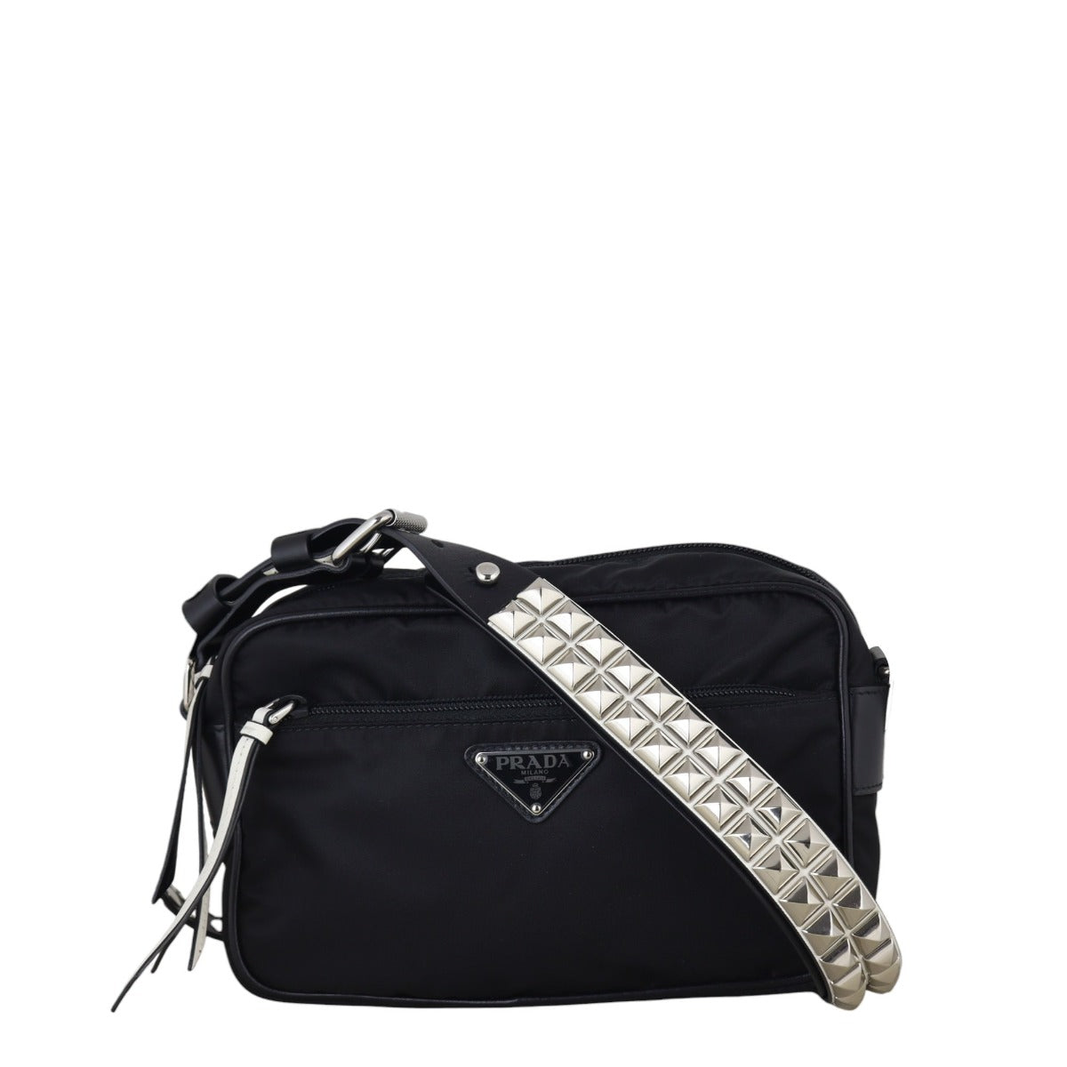 Prada Tessuto Vela Studded Shoulder Bag