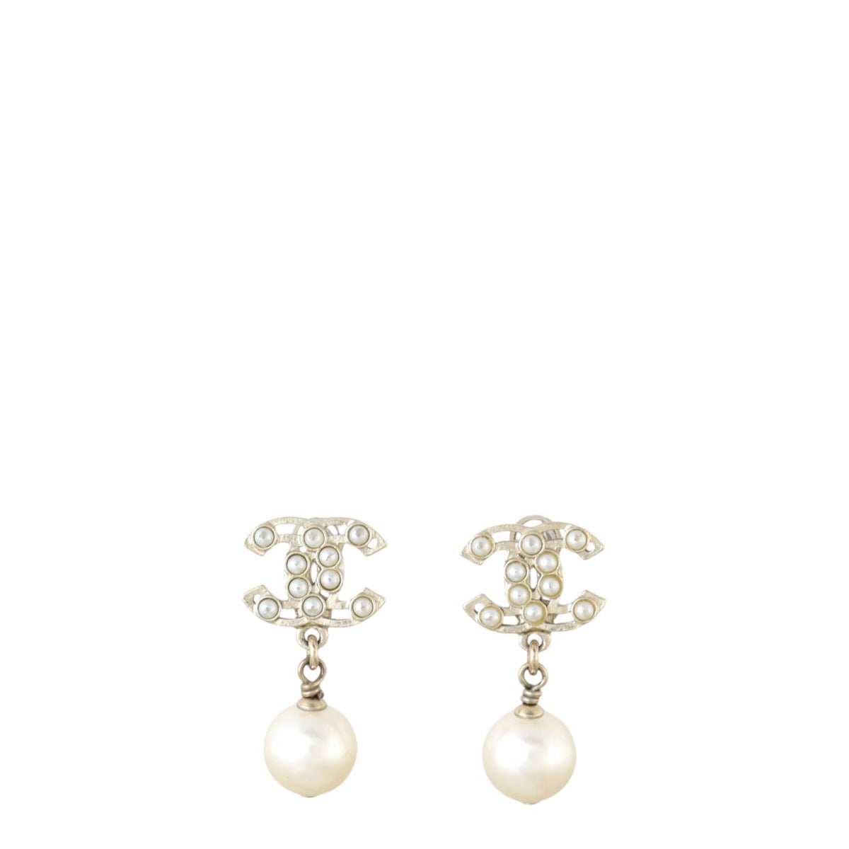 Chanel CC Pearl Drop Earrings