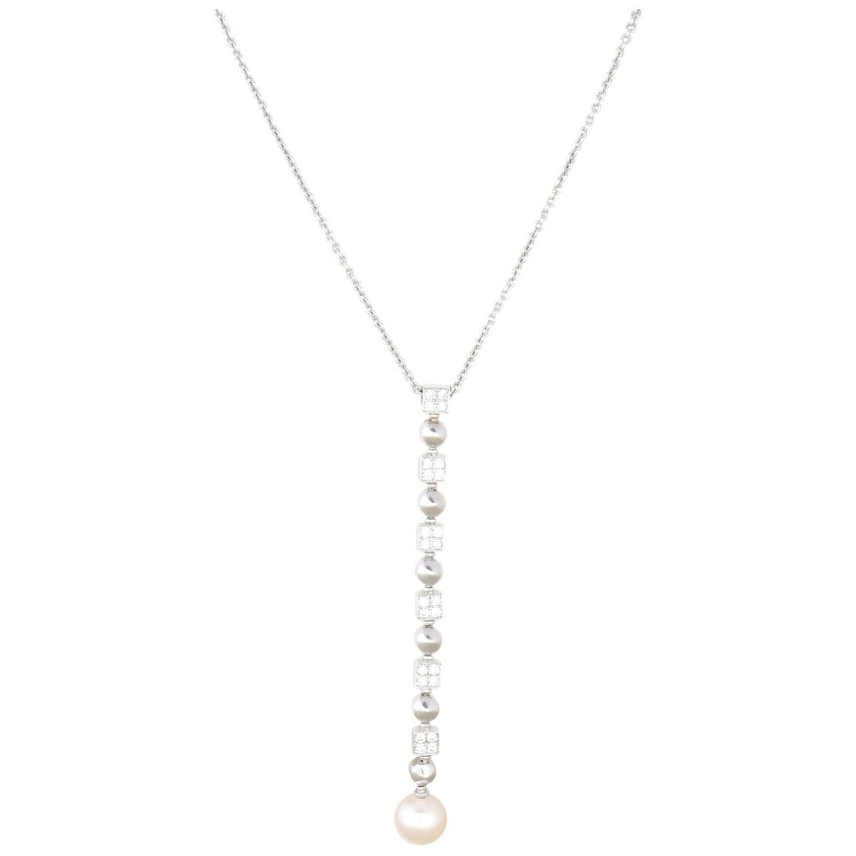 Bvlgari Lucea Pearl Diamond Drop 18k White Gold Pendant Necklace