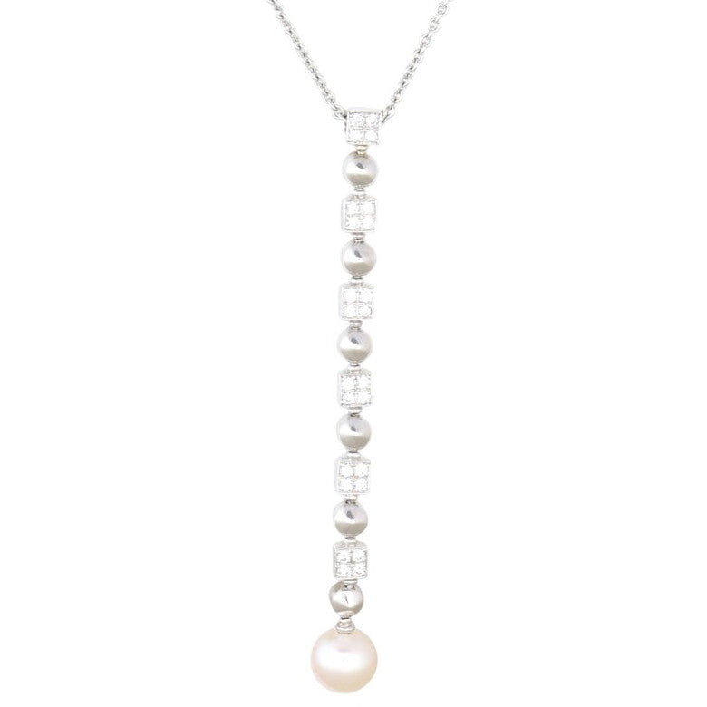 Bvlgari Lucea Pearl Diamond Drop 18k White Gold Pendant Necklace