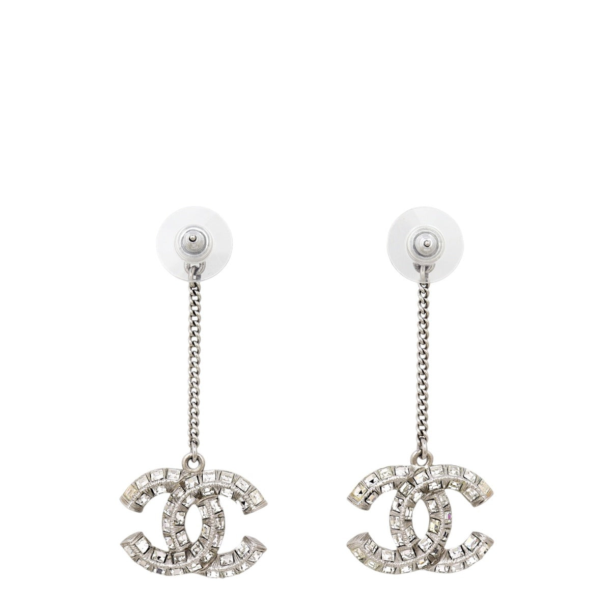 Chanel Crystal CC Baguette Drop Earrings