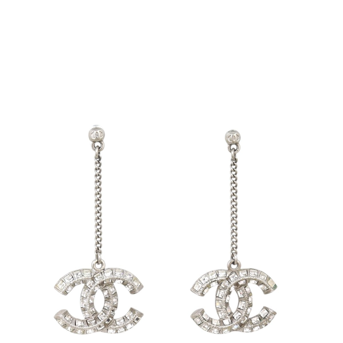 Chanel Crystal CC Baguette Drop Earrings