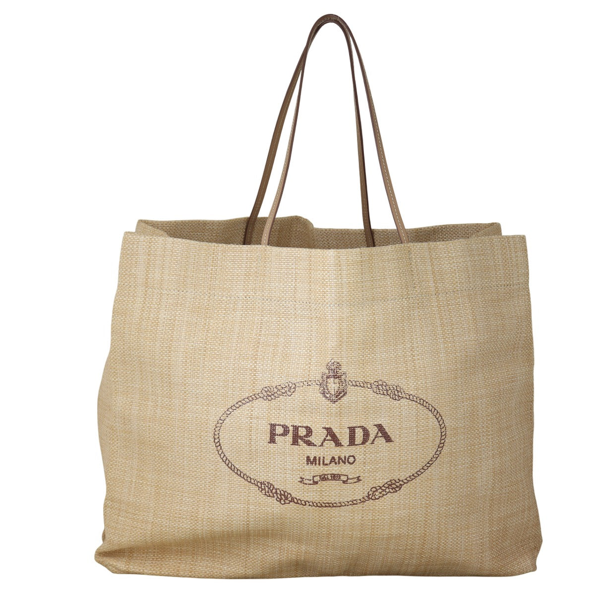 Prada Logo Raffia Tote