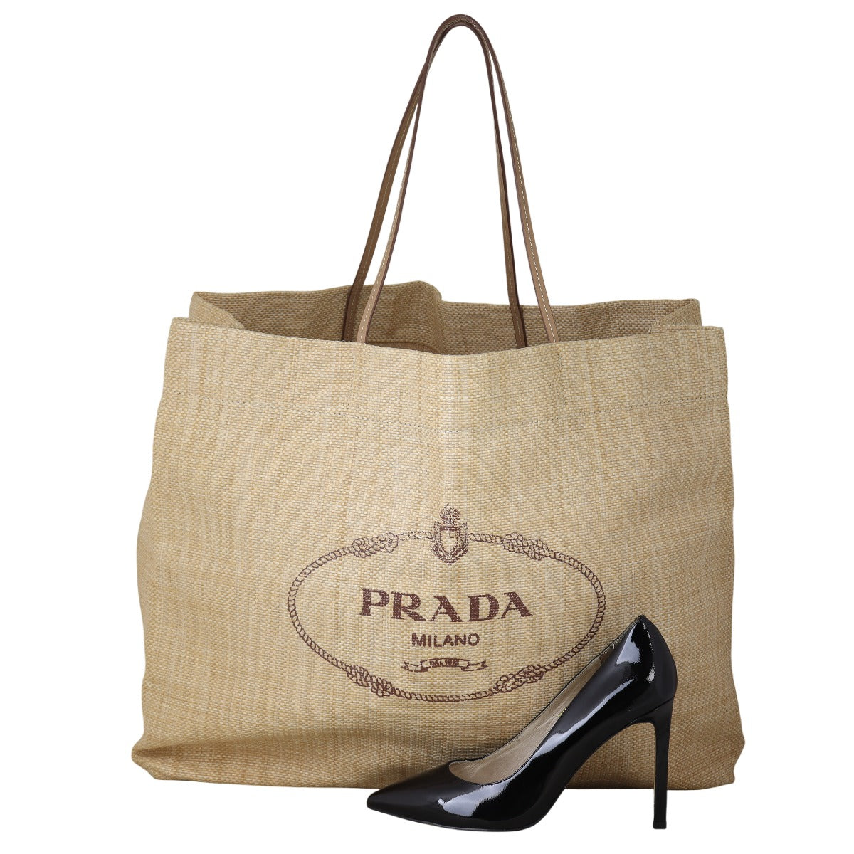 Prada Logo Raffia Tote