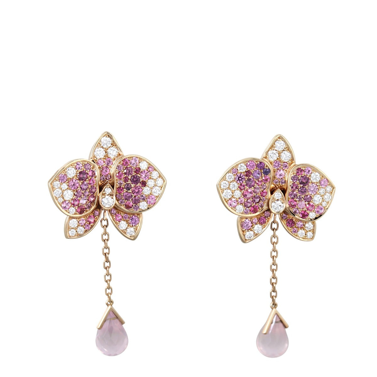 Cartier Caresse d’Orchidees Diamonds Pink Sapphire 18k Rose Gold Earrings