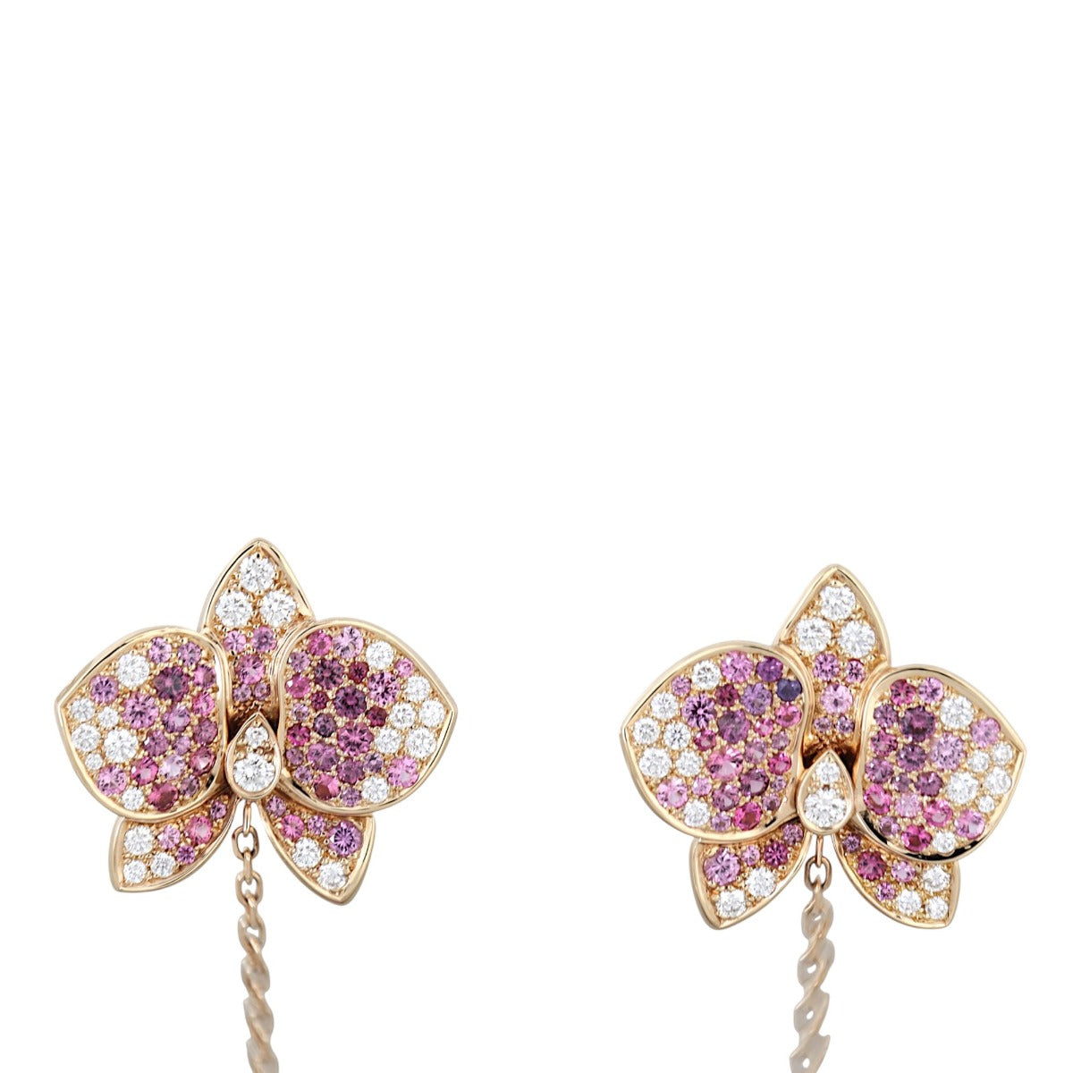 Cartier Caresse d’Orchidees Diamonds Pink Sapphire 18k Rose Gold Earrings