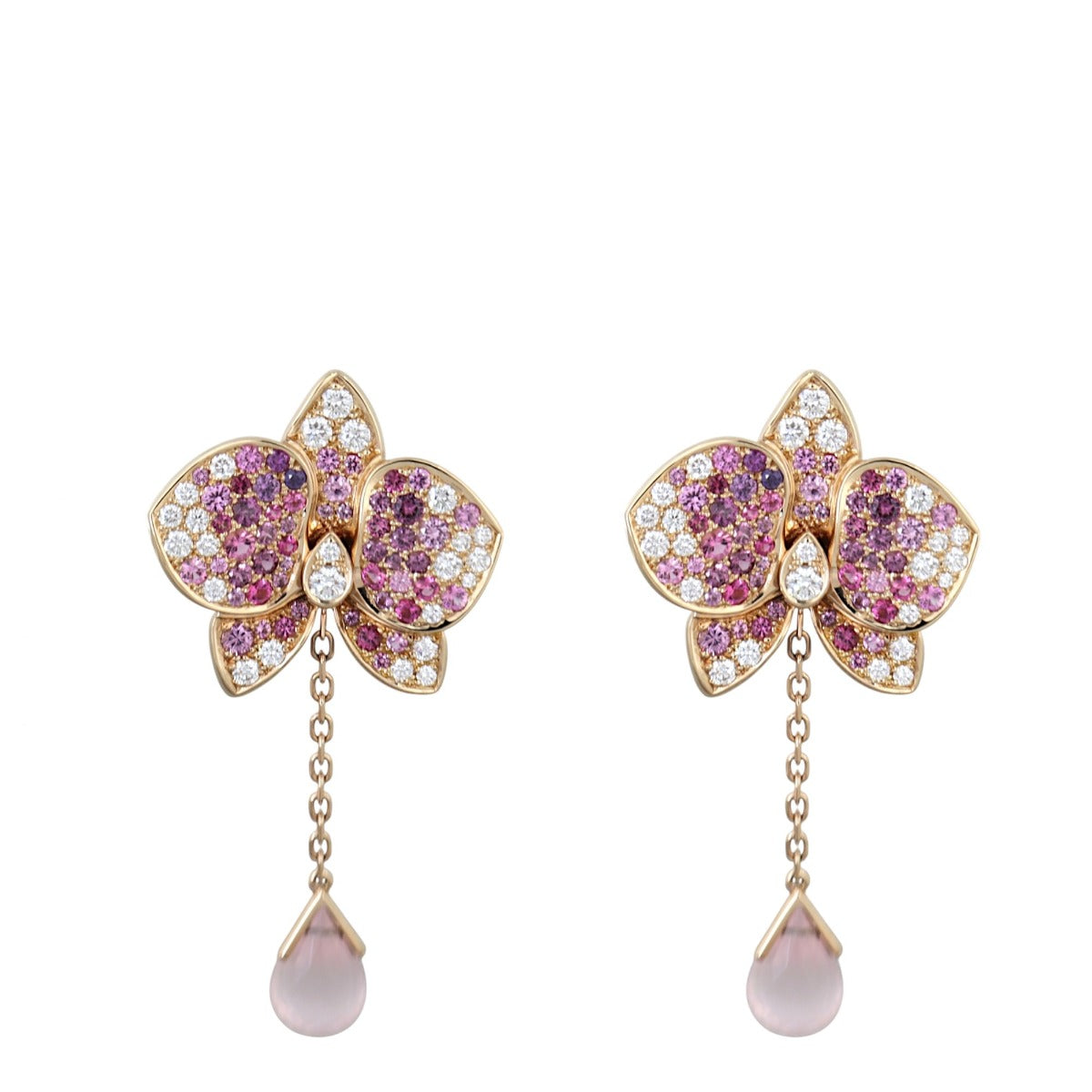 Cartier Caresse d’Orchidees Diamonds Pink Sapphire 18k Rose Gold Earrings