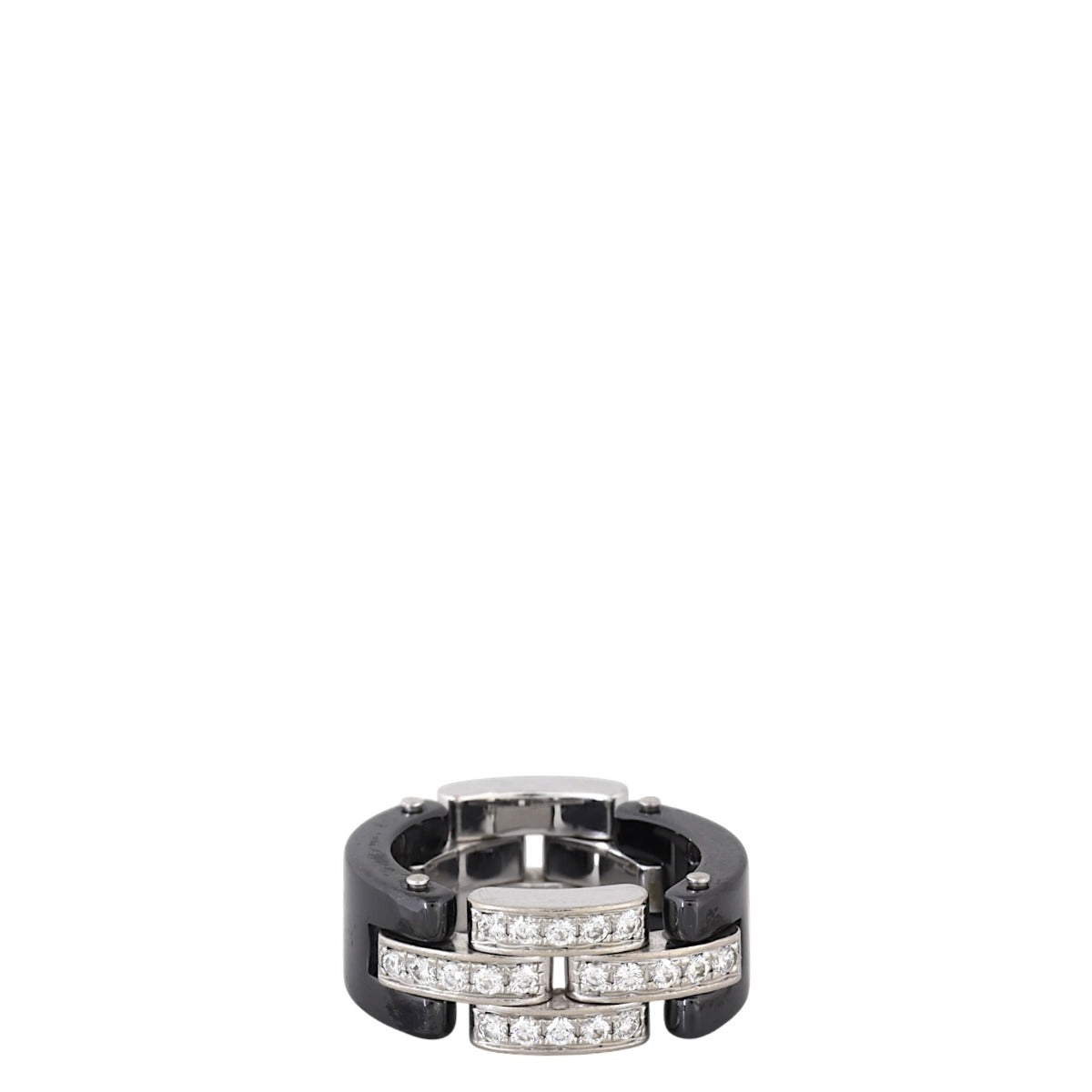 Cartier Maillon Panthere Diamond 18k White Gold Ceramic Ring